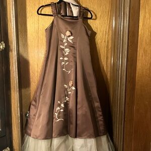 Elegant Brown Floral Kids Dress